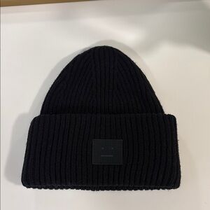 Acne Black Ribbed Knit Hat